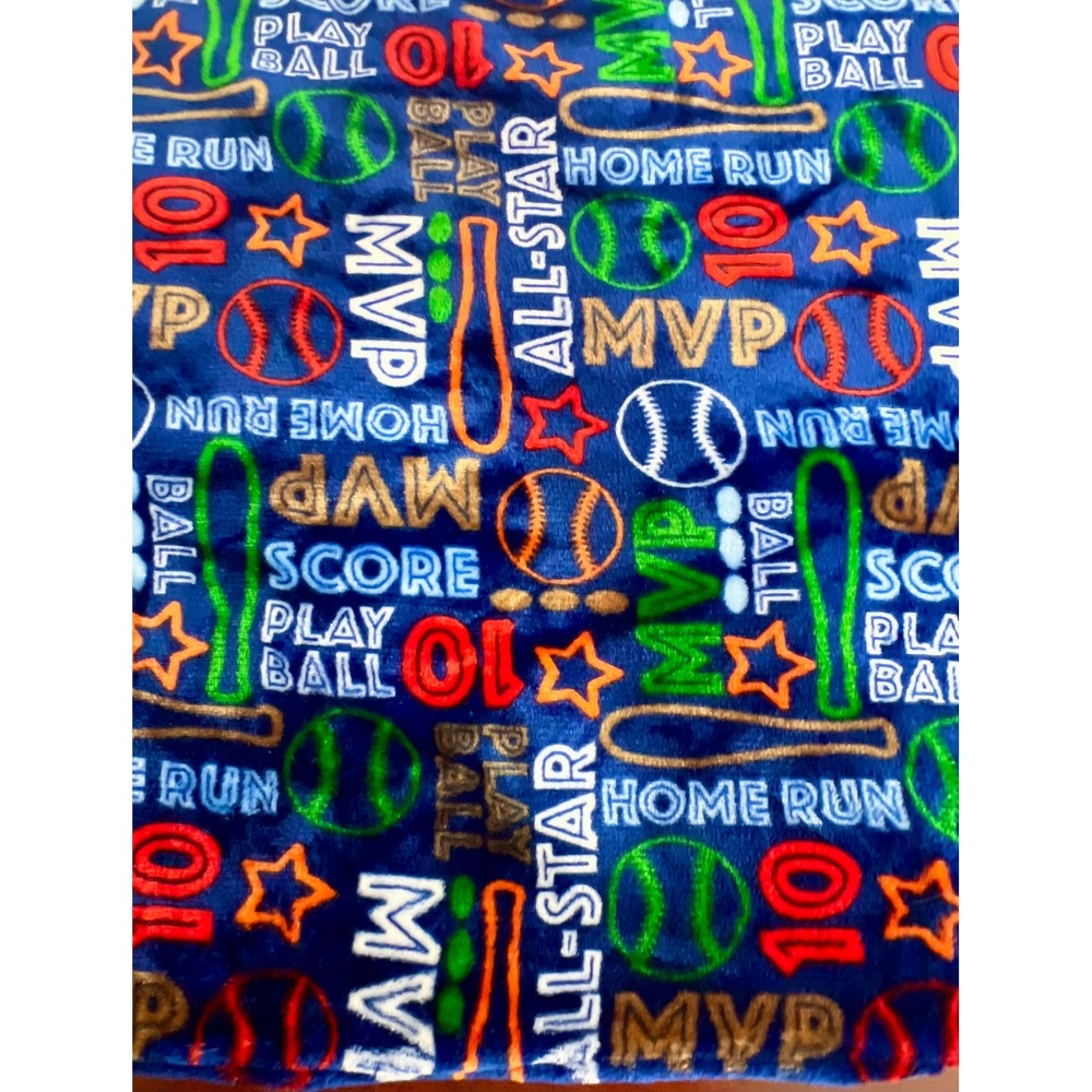 Baseball All-Star MVP Blue Plush Fleece Baby Blanket 28x39 Soft Waffle Back